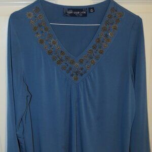 Susan‎ Graver Women's 3/4 Sleeve V-Neck Beaded Top
